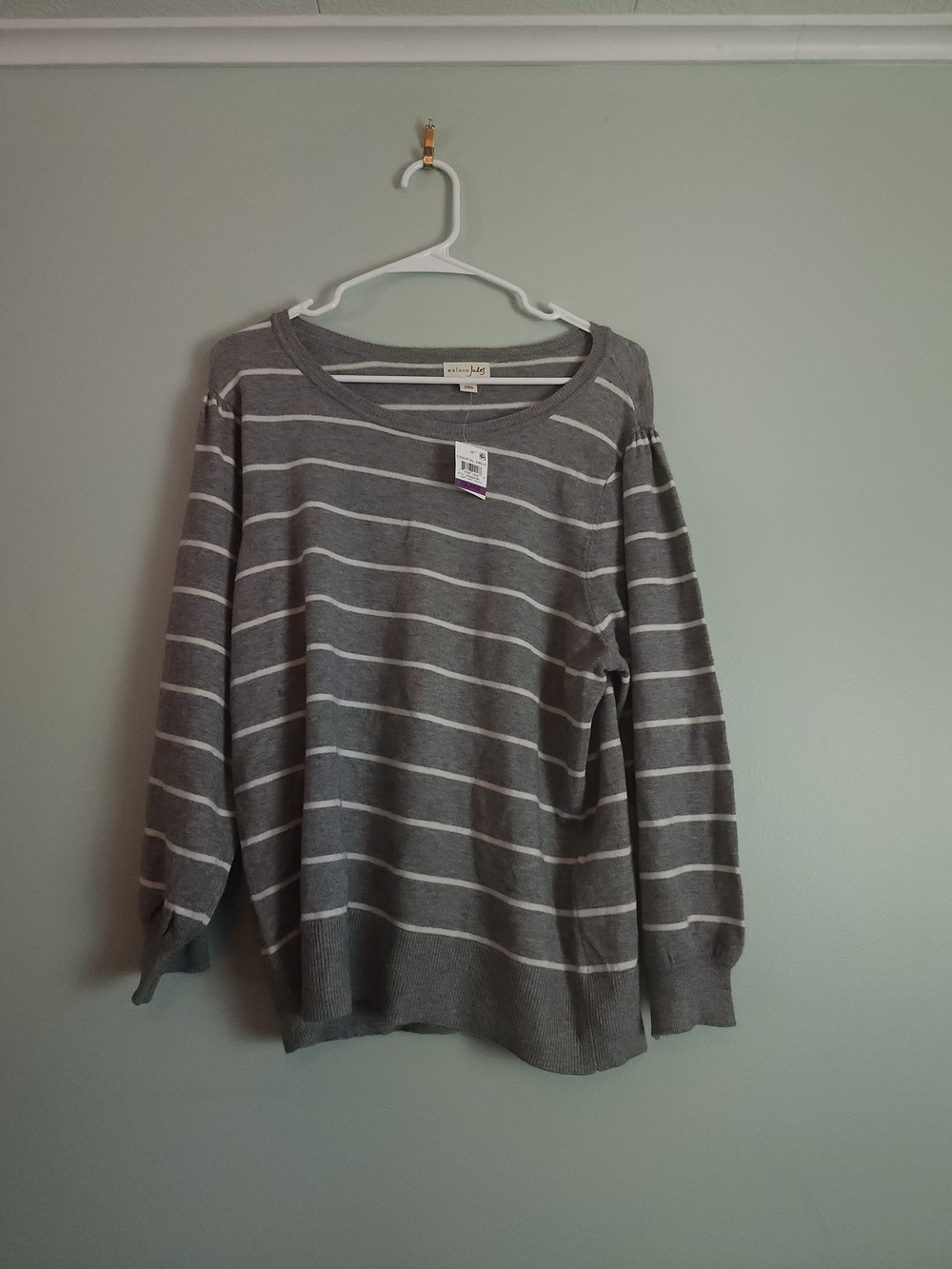 Maison Jules Gray and White Striped Scoop Neck Sweater
